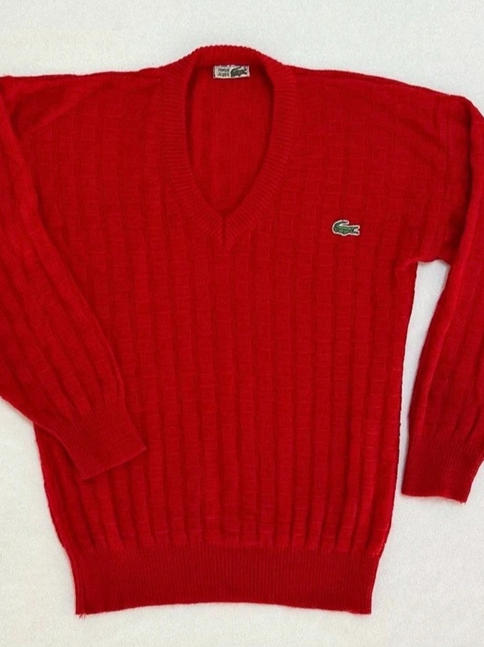 Lacoste Men's Red Cotton V-Neck Sweater Like New vintage 1973